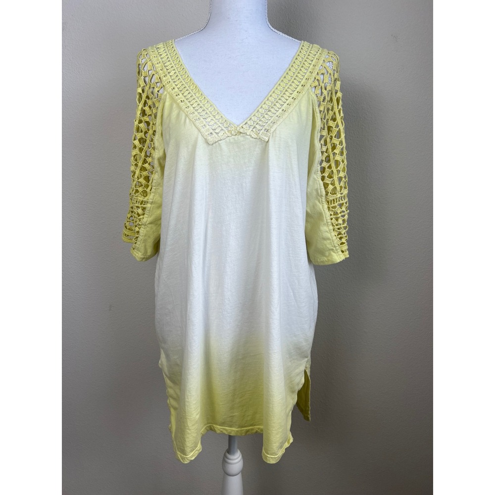 XCVI Yellow Ombre Crochet Lace Tunic Top Cotton Boho Beach Cover Up XL Logenlook